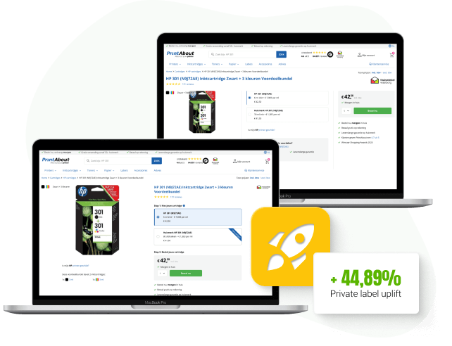 An image of the A and B variant. There is a label with an uplift of 44,89% in private label transactions
